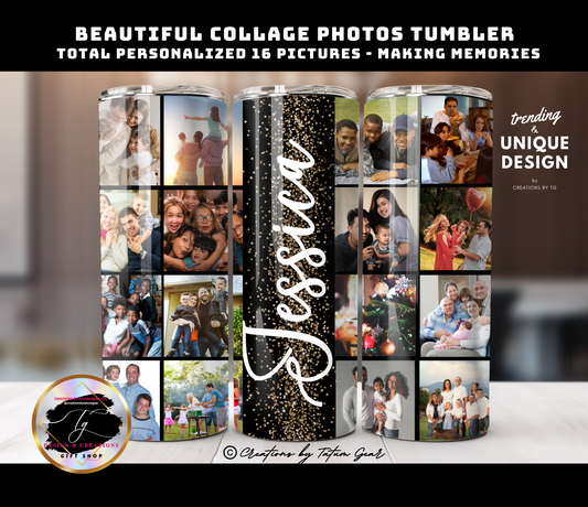 Personalized Photos Collage Tumbler, 20oz Skinny,  Custom Photos 16 Photos.