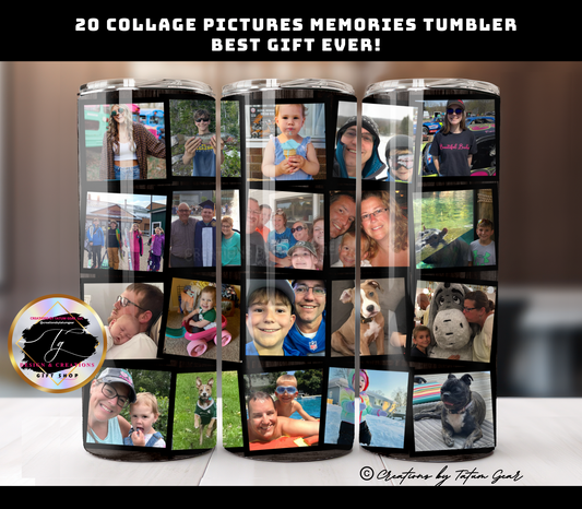 20oz Personalized Photos Collage Tumbler, Custom 20 Photos Making memories, Skinny Tumblers.
