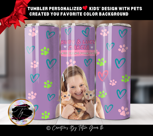 Custom Kid & Pet Insulated Tumbler Using Pet Photo, Custom photo 20 oz Tumbler, Perfect Gift.