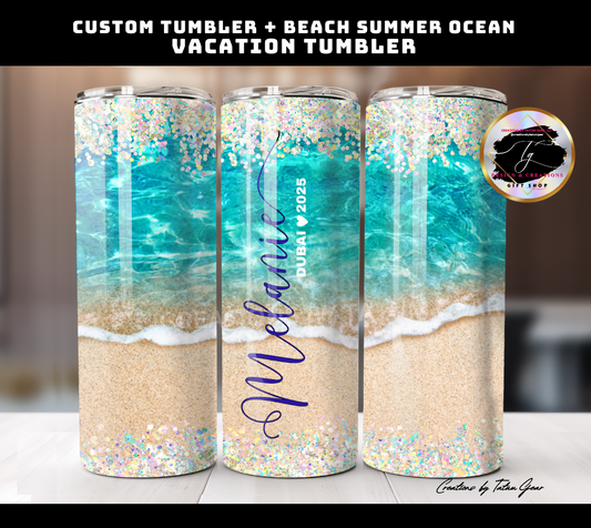 Personalized Beach Vacation 20oz Tumbler, Name & Custom Text, Girls Trip, anniversary