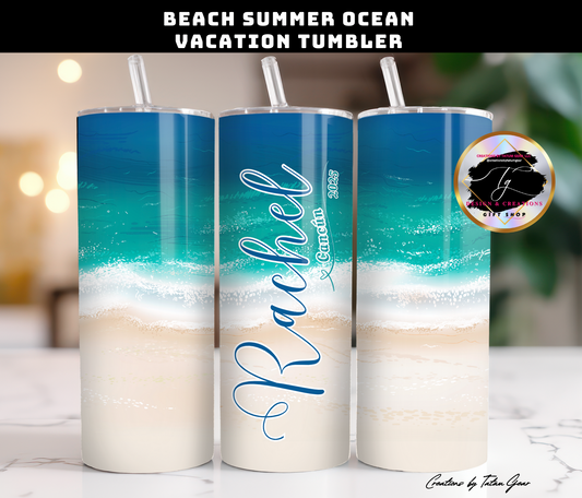 Personalized Beach Vacation 20oz Tumbler, Name & Custom Text, Girls Trip, travel Gift.