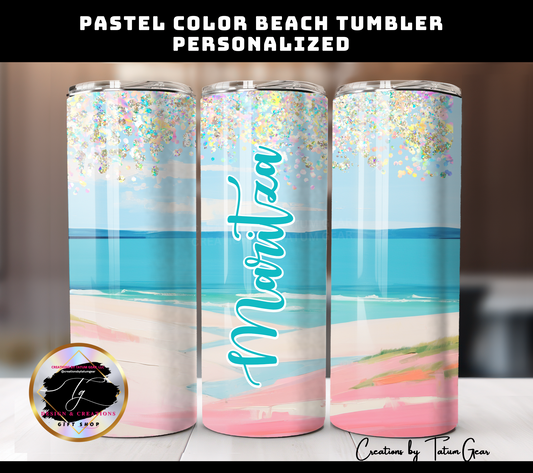 Personalized soft pastel colors, Beach Vacation 20oz Tumbler, Custom name, anniversary