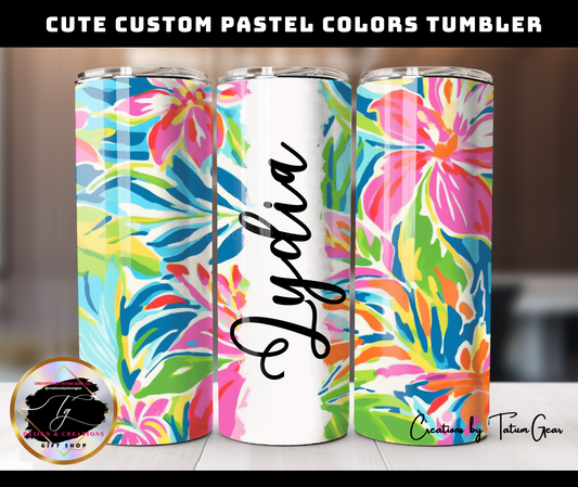 Stunning Pastel Colors Floral  Sublimation Tumbler - 20oz Stainless Steel Cup, Custom name.
